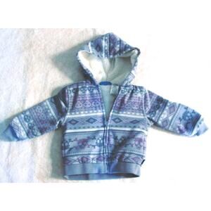 Miniville Boy’s Hoodie Gray Fleece with Blue Purple Winter Designs Size 24 Mos